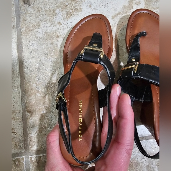 Tommy Hilfiger Women’s 8M Black Leather Wedge Sandals Brown Platform Heels Y2K - Picture 7 of 8